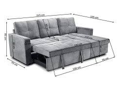 Sofá-Cama Chaise Longue Pau 215cm Cinza