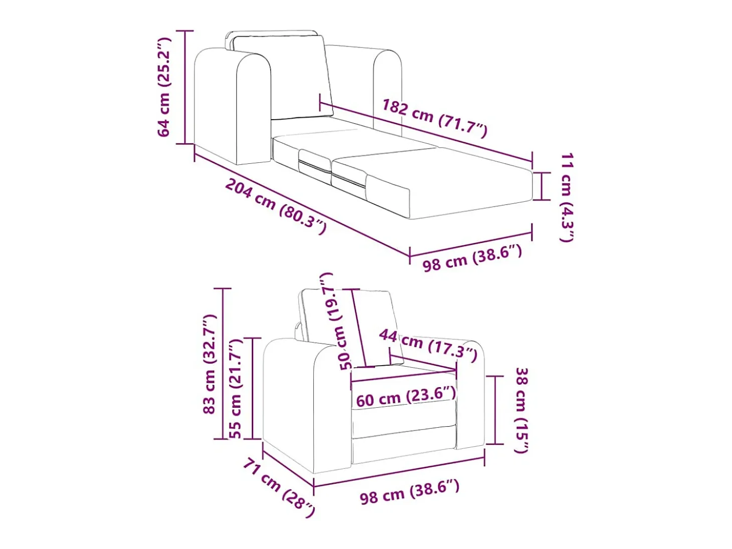 Sofá-Cama Cinza Escuro 98 x 71 x 83 cm Veludo