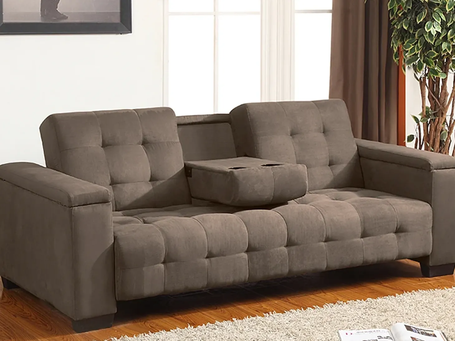 Sofá-cama clic-clac de 3 lugares Microfibra Castanho DEVONSHIRE