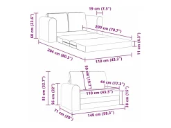 Sofá-Cama 60cm Preto Veludo