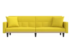 Sofá-cama com almofadões tecido amarelo-claro