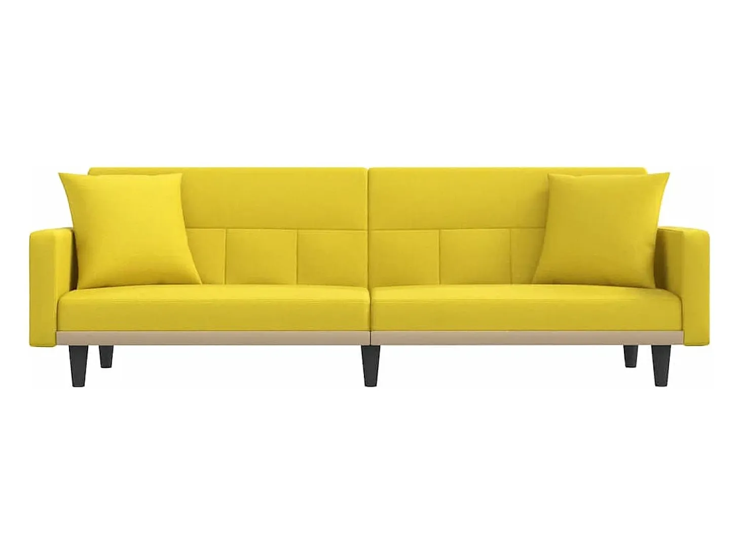 Sofá-cama com almofadões tecido amarelo-claro