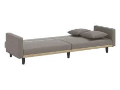 Sofá-cama com almofadões tecido cinzento-acastanhado