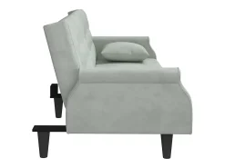Sofá-cama com apoio de braços veludo cinzento-claro