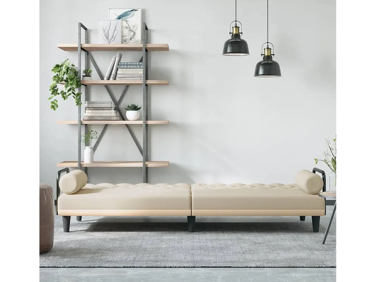 Sofá-cama com apoio de braços tecido cor creme PT155863