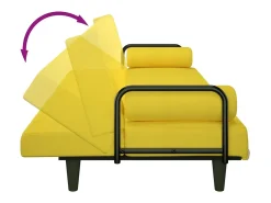 Sofá-cama com apoio de braços tecido amarelo-claro