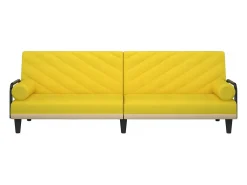 Sofá-cama com apoio de braços tecido amarelo-claro