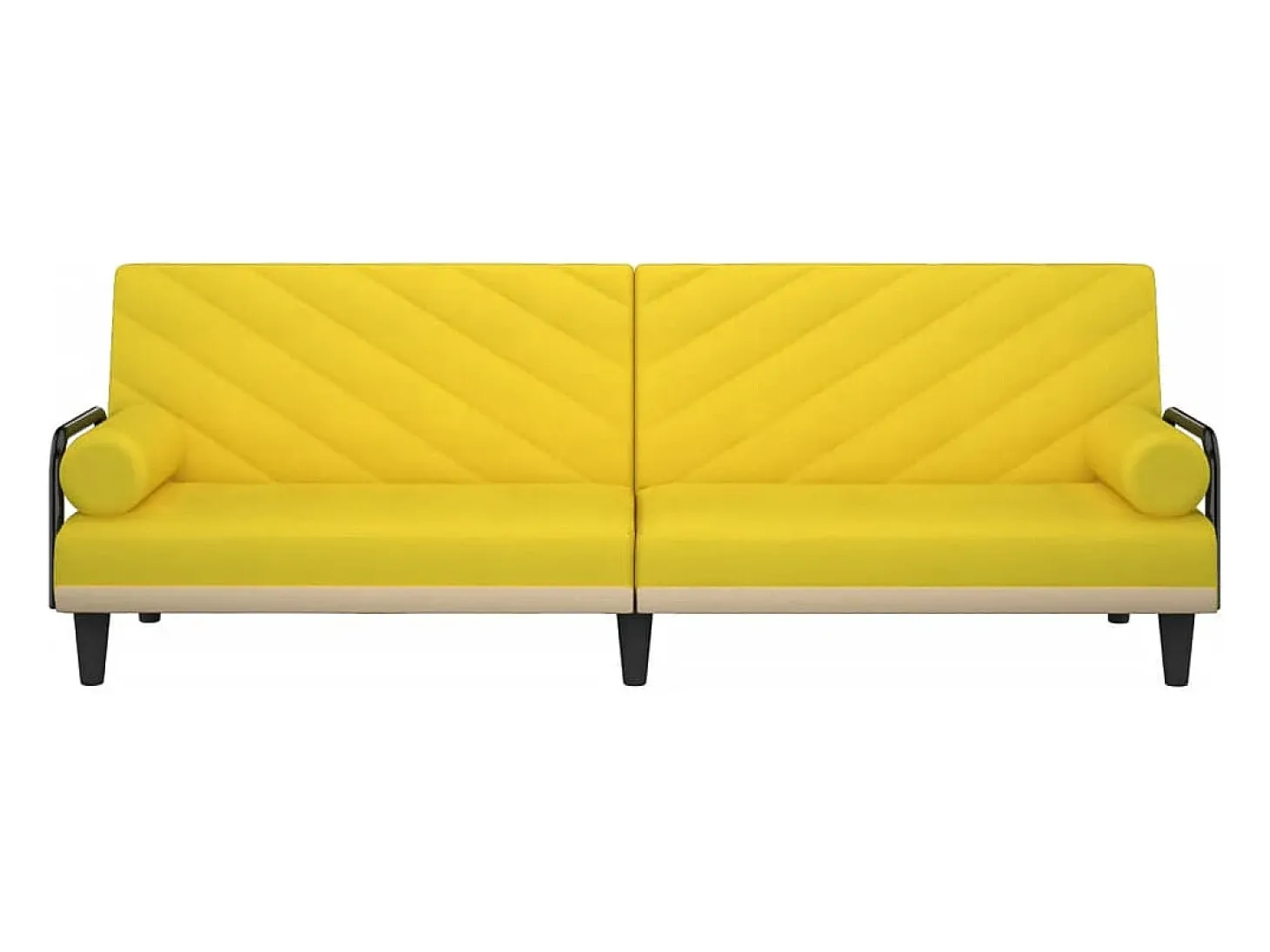 Sofá-cama com apoio de braços tecido amarelo-claro