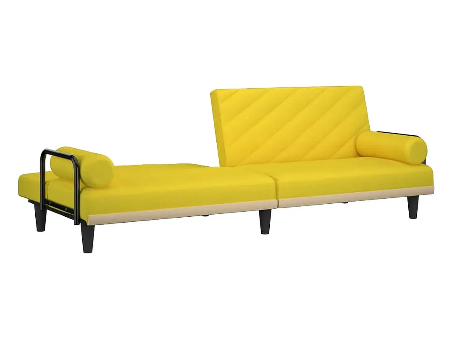 Sofá-cama com apoio de braços tecido amarelo-claro