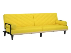 Sofá-cama com apoio de braços tecido amarelo-claro
