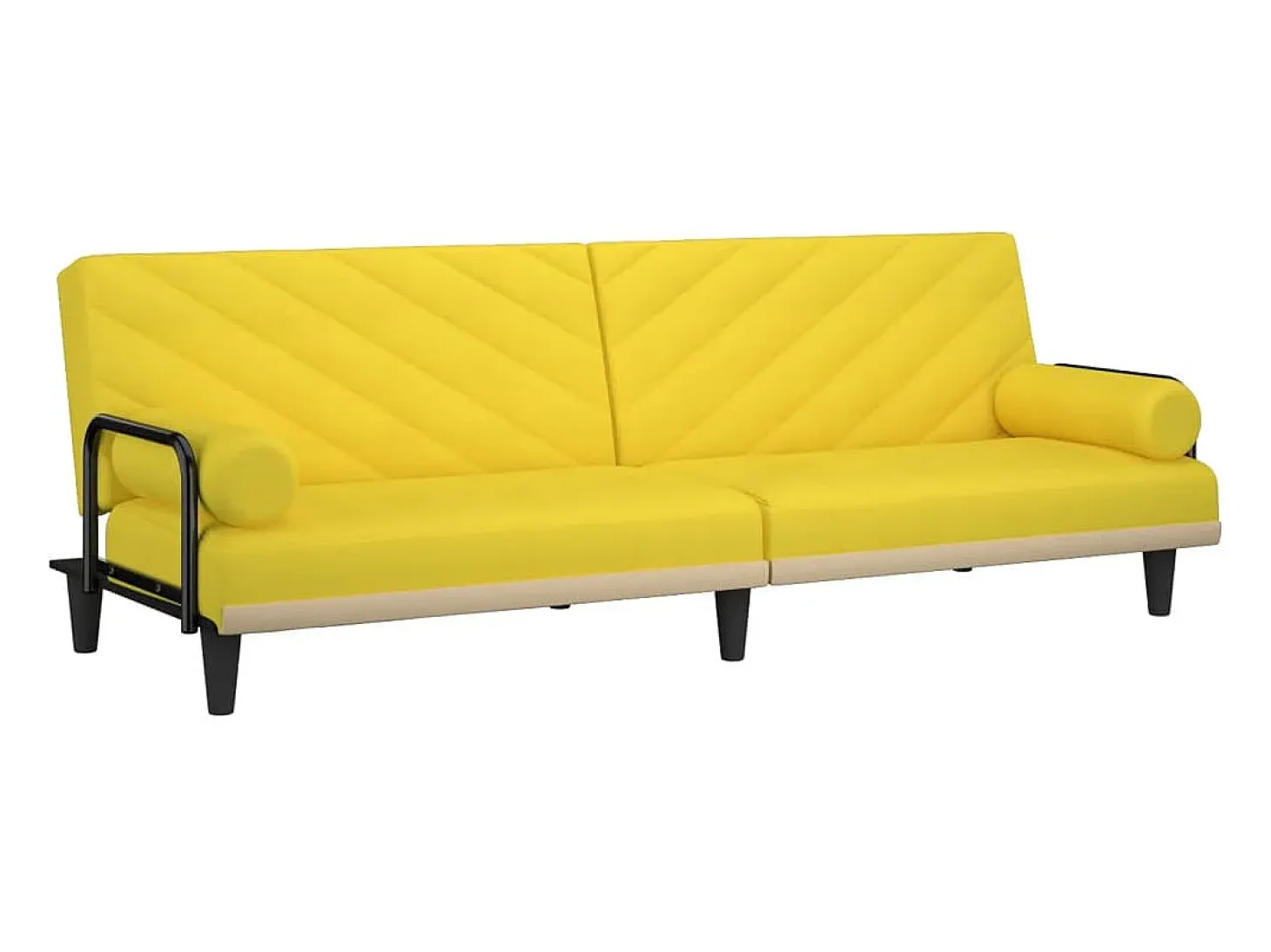 Sofá-cama com apoio de braços tecido amarelo-claro