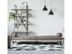 Sofá-cama com apoio de braços tecido cinzento-acastanhado PT276965