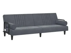 Sofá-cama com apoio de braços veludo cinzento-escuro