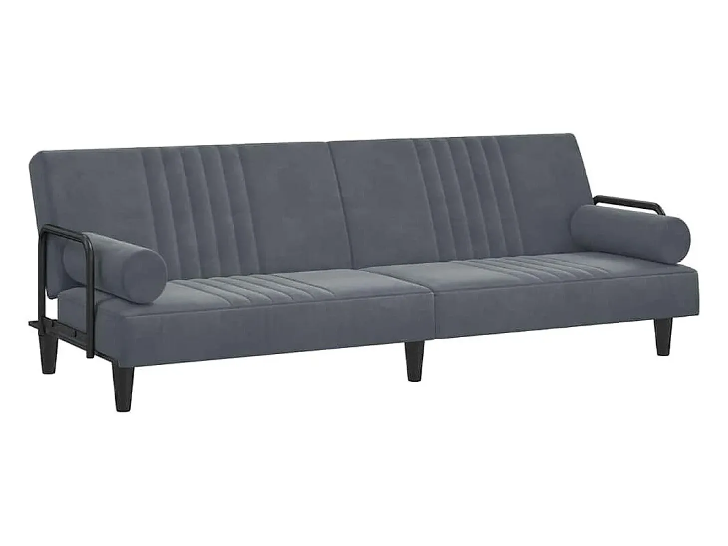 Sofá-cama com apoio de braços veludo cinzento-escuro