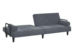 Sofá-cama com apoio de braços veludo cinzento-escuro