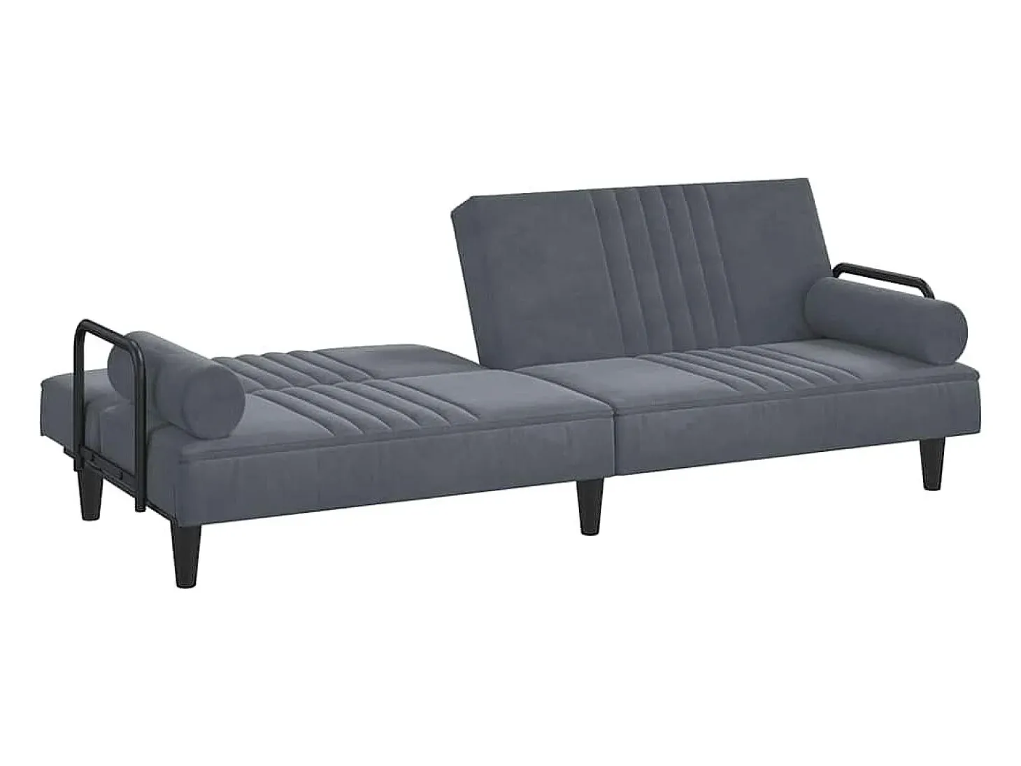 Sofá-cama com apoio de braços veludo cinzento-escuro
