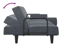 Sofá-cama com apoio de braços veludo cinzento-escuro