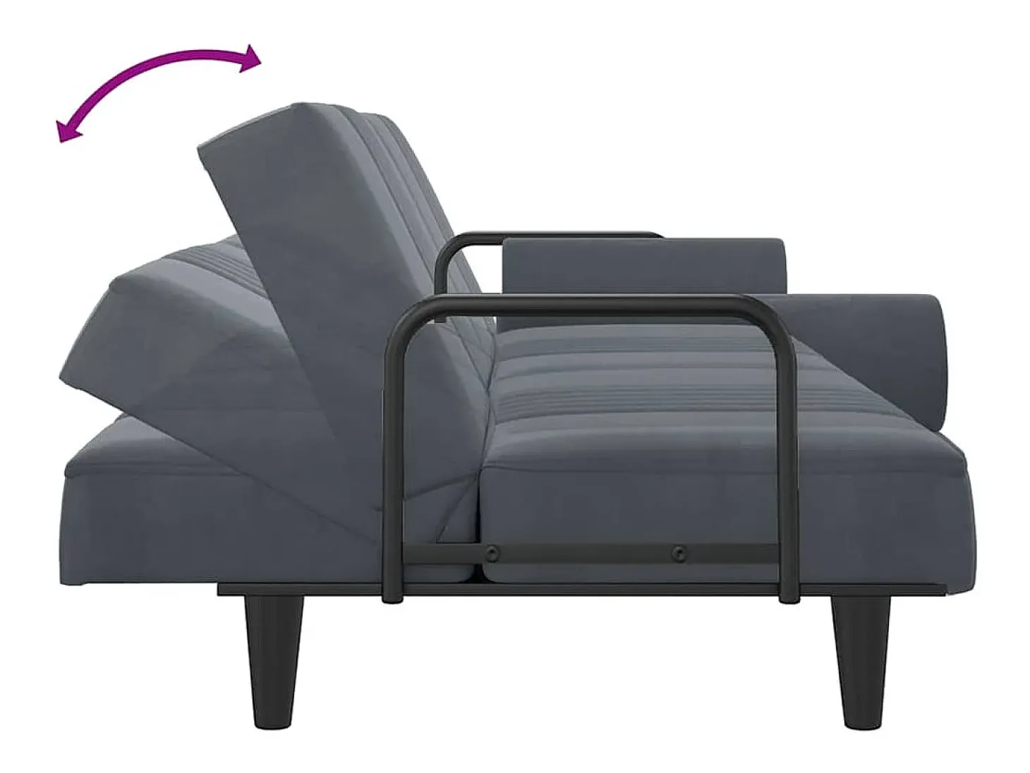Sofá-cama com apoio de braços veludo cinzento-escuro