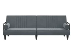 Sofá-cama com apoio de braços veludo cinzento-escuro