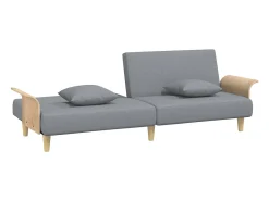 Sofá-cama com apoio de braços tecido cinzento-claro