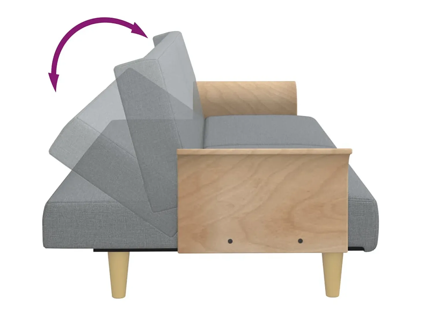 Sofá-cama com apoio de braços tecido cinzento-claro