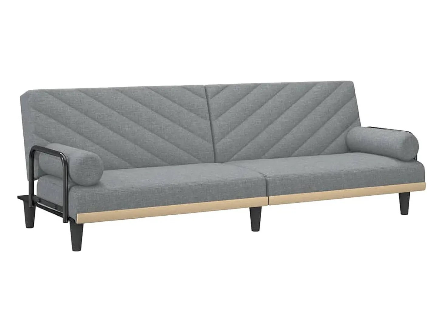 Sofá-cama com apoio de braços tecido cinzento-claro