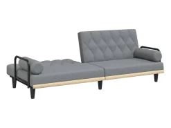 Sofá-cama com apoio de braços tecido cinzento-claro