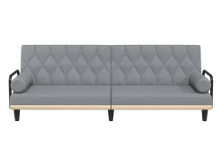 Sofá-cama com apoio de braços tecido cinzento-claro