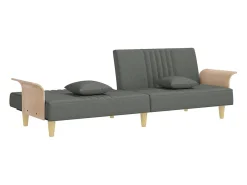 Sofá-cama com apoio de braços tecido cinzento-escuro