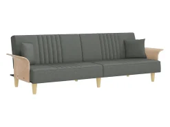 Sofá-cama com apoio de braços tecido cinzento-escuro