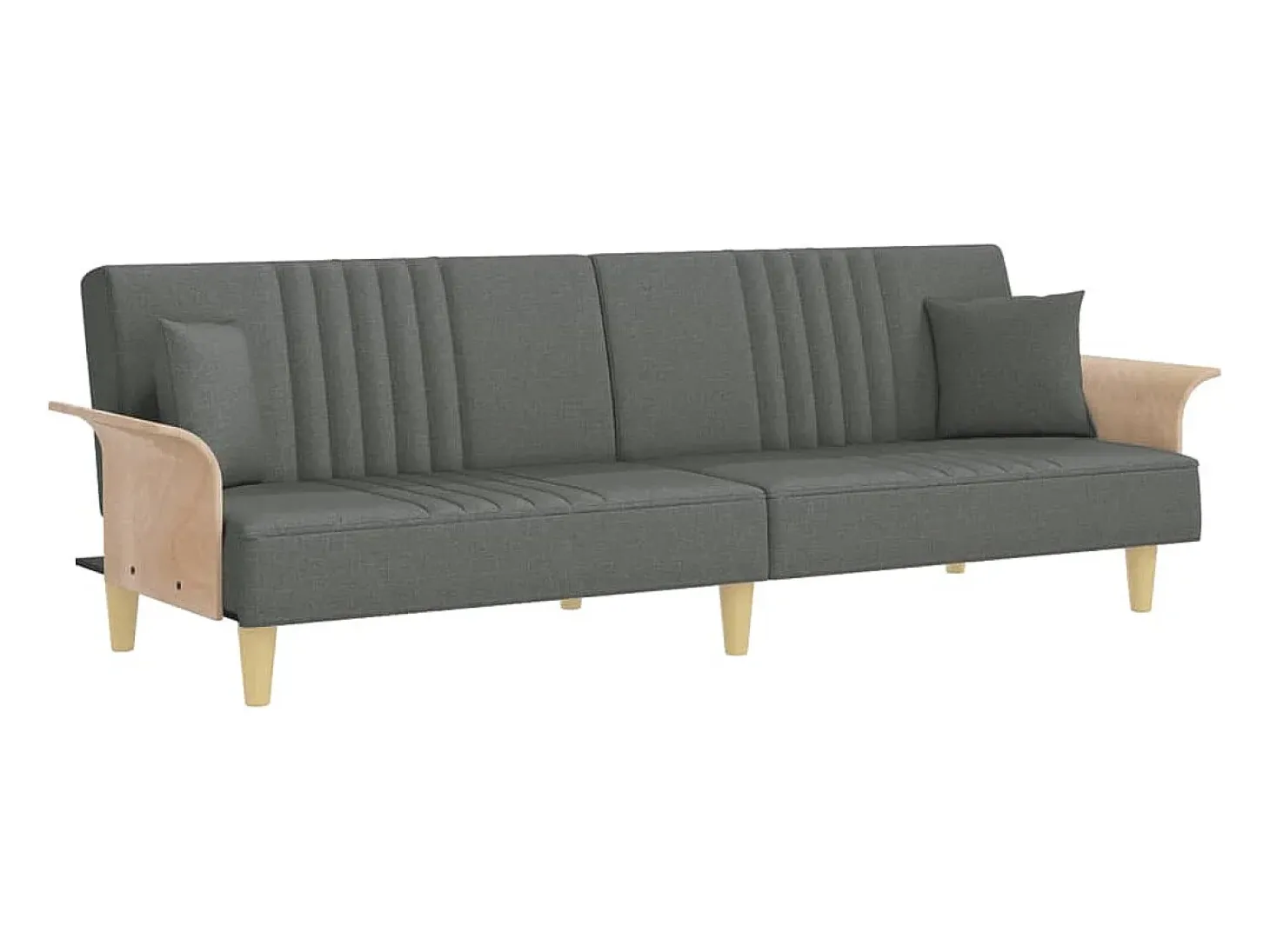 Sofá-cama com apoio de braços tecido cinzento-escuro