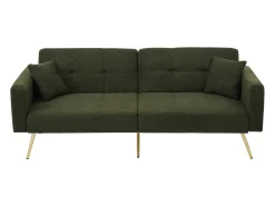Sofá-cama com função de cama, ângulo ajustável, pernas douradas, com almofadas e bolsos laterais de arrumação