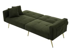 Sofá-cama com função de cama, ângulo ajustável, pernas douradas, com almofadas e bolsos laterais de arrumação