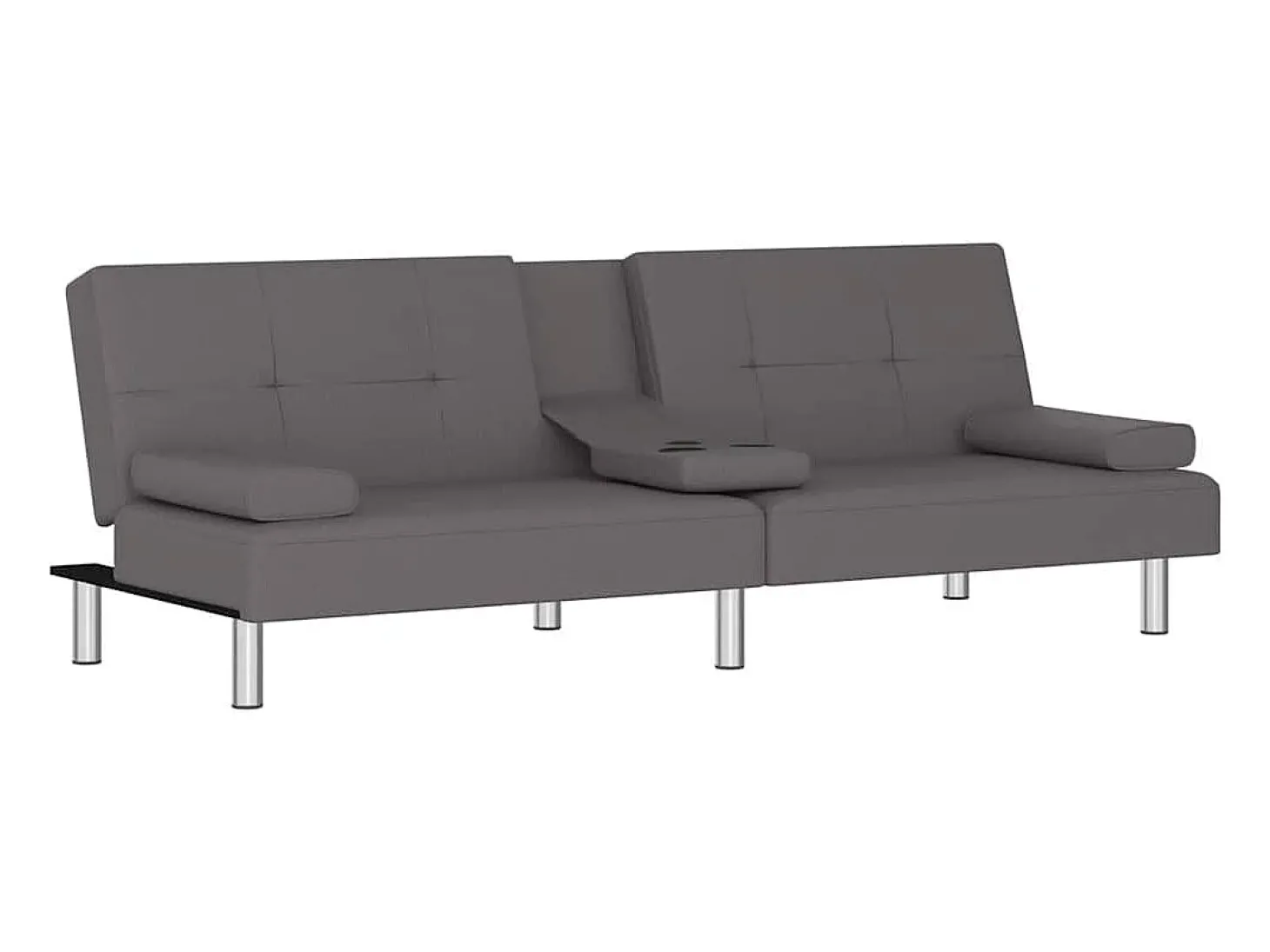 Sofá-cama com suporte para copos couro artificial cinzento