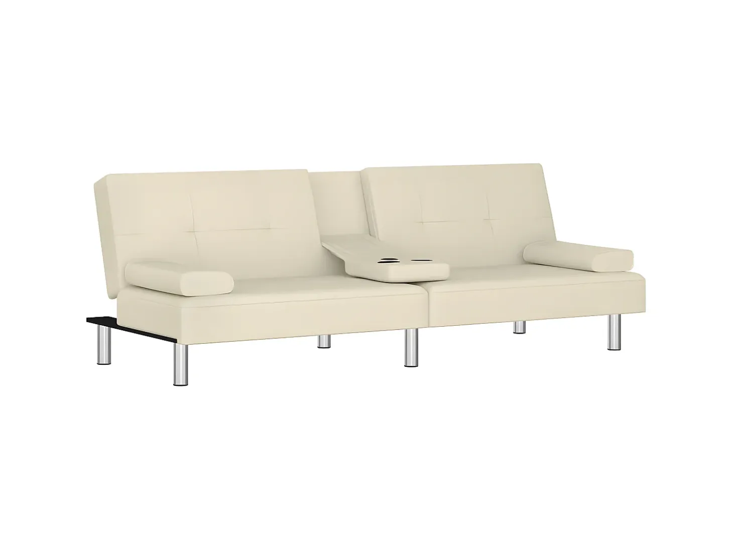 Sofá-cama com suporte para copos couro artificial cor creme PT840179