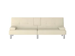 Sofá-cama com suporte para copos couro artificial cor creme PT840179