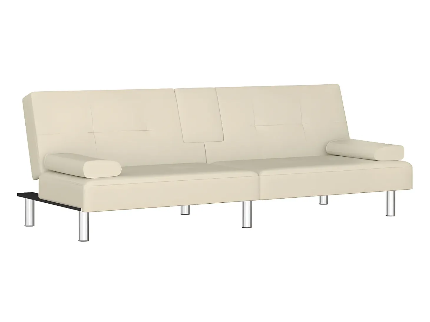 Sofá-cama com suporte para copos couro artificial cor creme PT840179