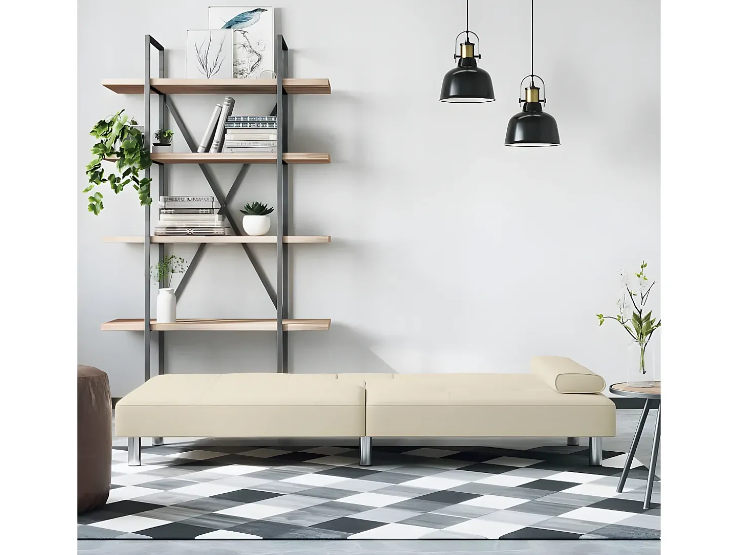 Sofá-cama com suporte para copos couro artificial cor creme PT840179