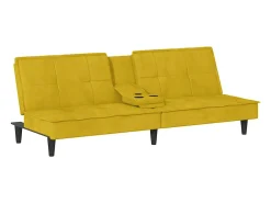 Sofá-cama com suporte para copos veludo amarelo