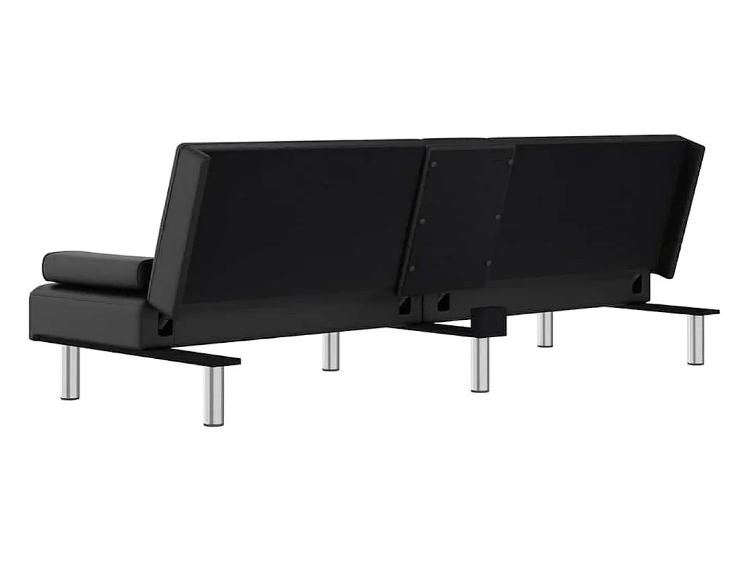 Sofá-cama com suporte para copos couro artificial preto