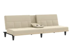 Sofá-cama com suportes para copos tecido cor creme PT127698