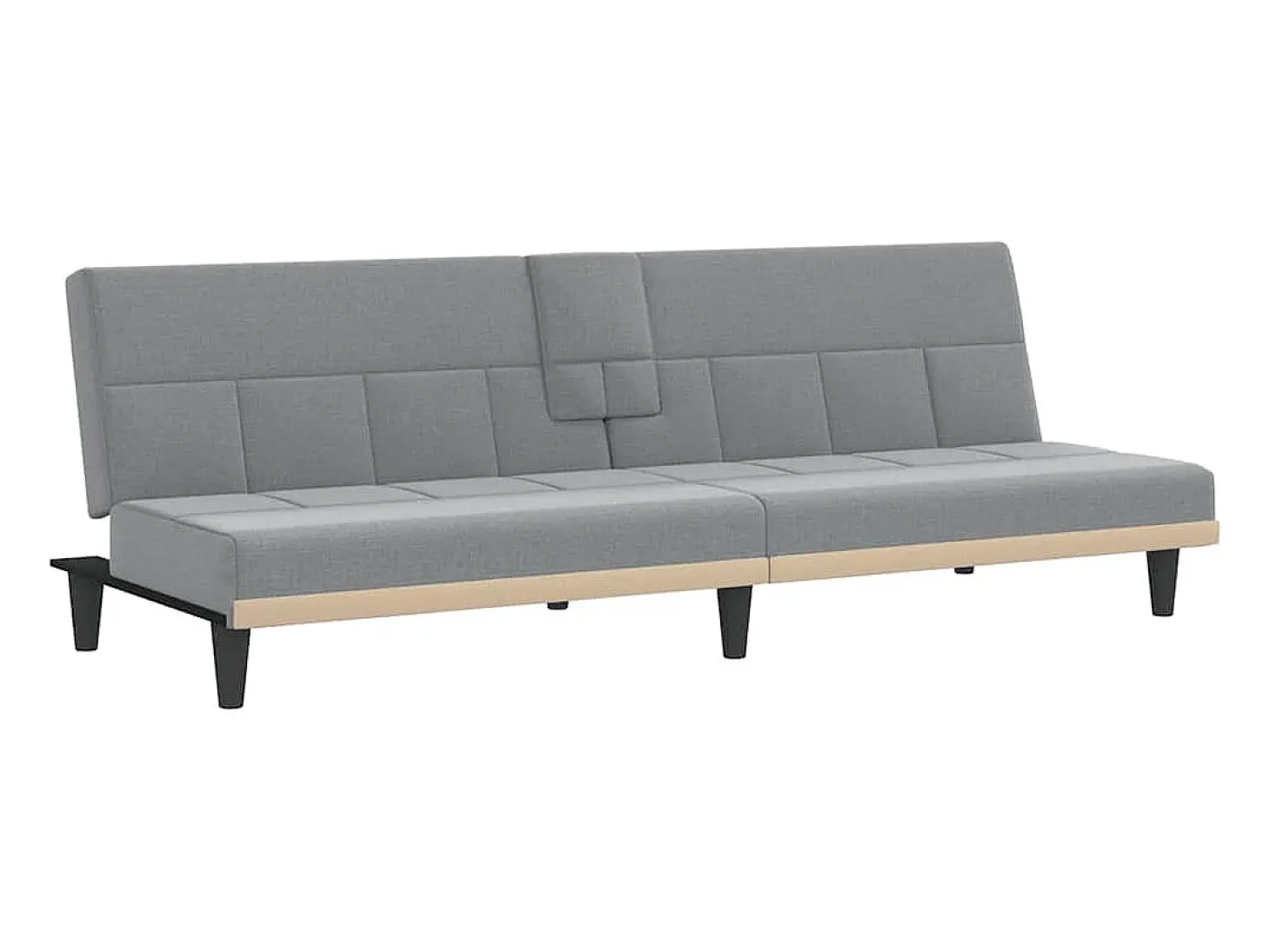 Sofá-cama com suportes para copos tecido cinzento-claro