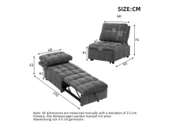 Sofá-cama conversível - 68 x 95 x 76 cm - com encosto e profundidade do assento ajustáveis - tecido - cinza