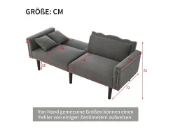 Sofá-cama conversível - com encostos ajustáveis independentes e 2 almofadas - tecido de linho algodão - 176x72/89x72cm - Cinza