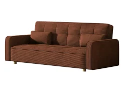 Sofá-Cama Conversível 3 Lugares Veludo Cotelê Terracota Estilo Escandinavo Moderno