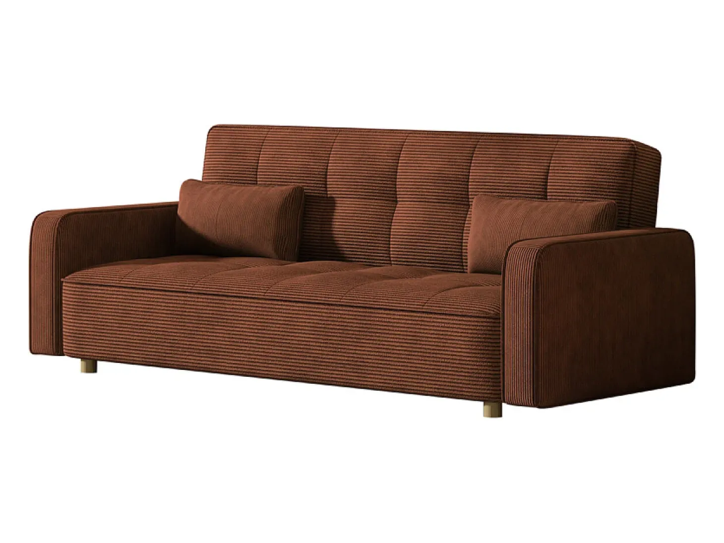 Sofá-Cama Conversível 3 Lugares Veludo Cotelê Terracota Estilo Escandinavo Moderno