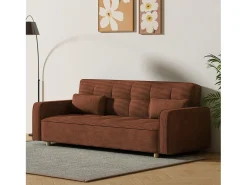 Sofá-Cama Conversível 3 Lugares Veludo Cotelê Terracota Estilo Escandinavo Moderno