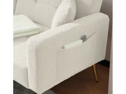 Sofá-cama conversível de 2 lugares em tecido Sherpa - 175 x 64 x 72 cm - Pernas de metal dourado - Branco