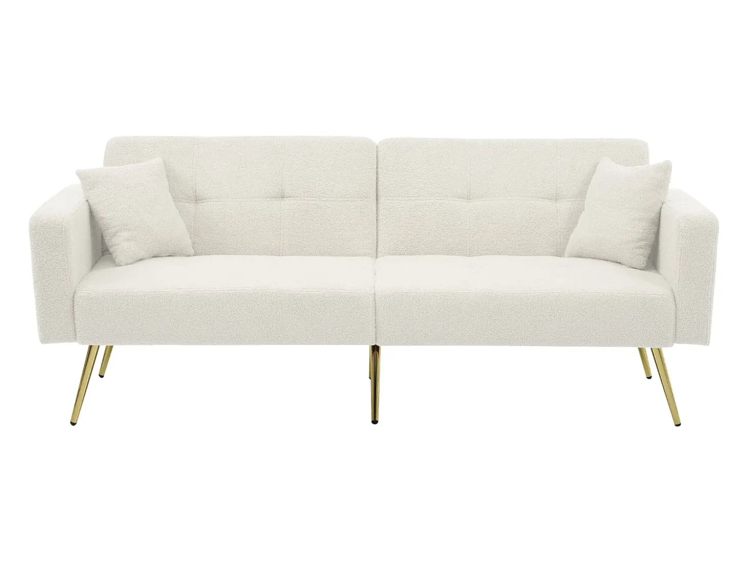 Sofá-cama conversível de 2 lugares em tecido Sherpa - 175 x 64 x 72 cm - Pernas de metal dourado - Branco