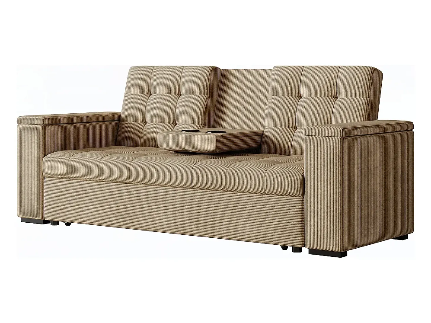 Sofá-Cama Conversível de 3 Lugares Modular em Veludo Cotelê Bege NOHO